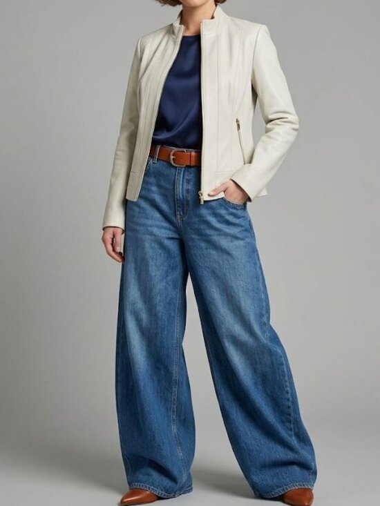 Wilsons Leather Jackets & Blazers - Wilsons Leather M Buttersoft Womens Slate White Clean Preppy Jacket Zip Pockets